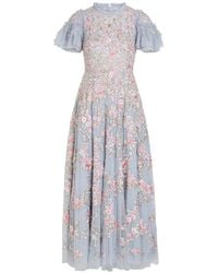 Needle & Thread - Lunaria Floral-Embroidered Ruffled Tulle Gown - Lyst