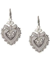 Dolce & Gabbana - 18kt White Gold Devotion Diamond And Pearl Sacred Heart Earrings - Lyst