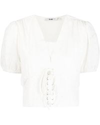 B+ AB - Ruched Lace-up Blouse - Lyst