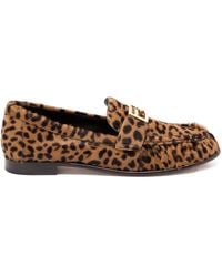 Fendi - Leopard-Print Logo-Detail Loafers - Lyst