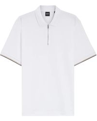 BOSS - Zip-Fastening Striped-Trim Polo Shirt - Lyst