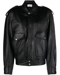 Saint Laurent - Blouson Oversize En Cuir Grainé Noir - Lyst
