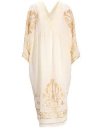 Greek Archaic Kori - Embroidered Bell-Sleeve Midi Dress - Lyst
