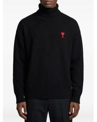 Ami Paris - Pull Ami De Cœur En Laine Noire À Col Roulé - Lyst