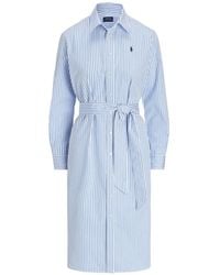 Polo Ralph Lauren - Striped-Pattern Belted Midi Dress - Lyst