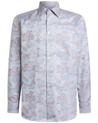 Etro - Cotton Jacquard Shirt With Flower And Animal Motif - Lyst