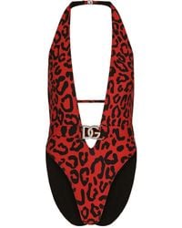 Dolce & Gabbana - Leopard-print V-neck One-piece - Lyst