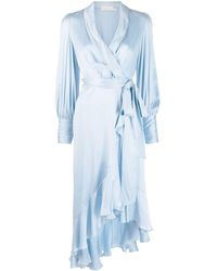 Zimmermann - Silk Ruffled Wrap Midi Dress - Lyst