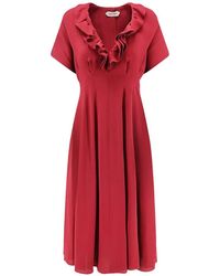 Alberta Ferretti - Ruffled V-Neck Midi Dress - Lyst