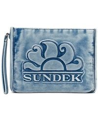 Sundek - Clutch Met Denim-Effect En Logo-Reliëf - Lyst