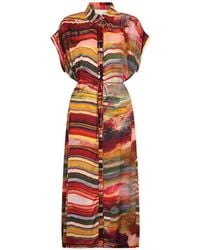 Carolina K - Valerie Marble-Print Belted Dress - Lyst