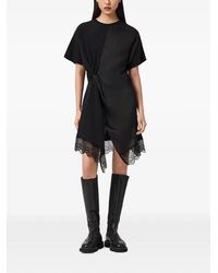 allsaints abi lace dress Abi Lace-trim Draped Satin Midi Dress