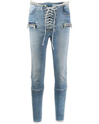 Unravel Project Vaqueros pitillo de talle medio con cordones - Azul