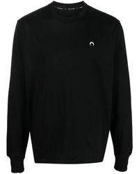 Marine Serre - Logo-embroidered Organic-cotton Long Sleeve T-shirt Black/white - Lyst