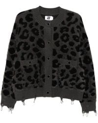 Izzue - Distressed Leopard-Intarsia Cardigan - Lyst
