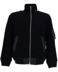 Sacai - Ribbed-Knit Panelled Cardigan - Lyst