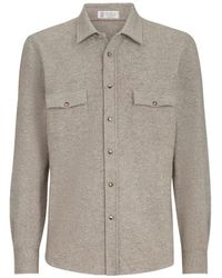 Brunello Cucinelli - Virgin Wool, Cashmere And Silk Knit Shirt - Lyst