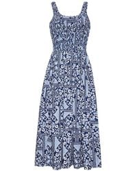 Cara Cara - Bergamo Tile-Print Smocked-Waist Midi Dress - Lyst