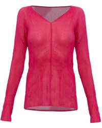 Issey Miyake - Pleated V-Neck Top - Lyst