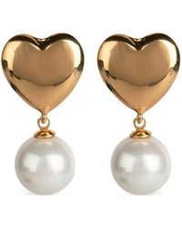 Bounkit - Heart-Shaped Pearl Drop Earrings - Lyst