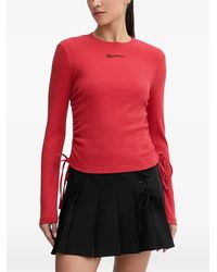 KARL LAGERFELD - Ruched Ribbed Drawstring Top - Lyst