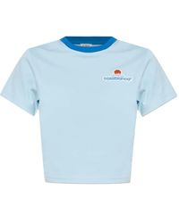 CASABLANCA - T-Shirt Crop Con Colletto A Contrasto - Lyst