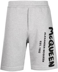 Alexander McQueen - Logo-print Cotton Track Shorts - Lyst