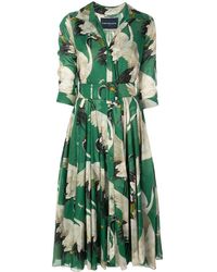 Bird Print Shirt Dress Green