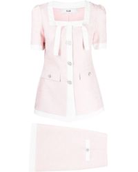 B+ AB Bow-detail Tweed Set - Pink