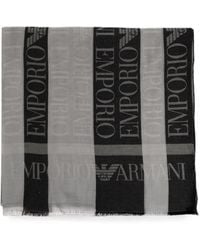 Emporio Armani - Logo-Print Fringed Scarf - Lyst