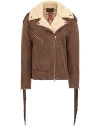 Roberto Cavalli - Shearling-Trimmed Fringed Leather Jacket - Lyst