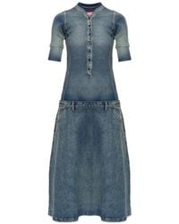 DIESEL - Ribbed-Knit Panelled Midi Dress - Lyst