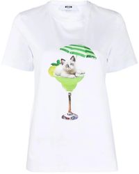 MSGM - Graphic-Print Crew-Neck T-Shirt - Lyst