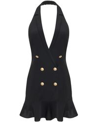 Occleus - Noir Double-Breasted Ruffled Dress - Lyst