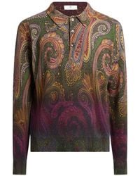 Etro - Long-Sleeved Wool Polo Shirt With Degradé Paisley Motif - Lyst