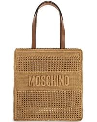 Moschino - Logo-Embroidered Raffia Tote Bag - Lyst