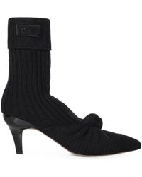 Chloé - Knot-Detail Ribbed-Knit Ankle Boots - Lyst