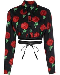 Versace - Floral-print Cropped Blouse - Lyst