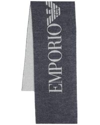 Emporio Armani Schal mit Intarsien-Logo - Grau
