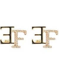 Elisabetta Franchi - Boucles D'Oreilles Serties De Cristal À Plaque Logo - Lyst