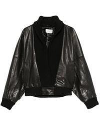 Magda Butrym - Leather Bomber Jacket With Knit Shawl Collar - Lyst