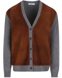 Prada - Suede-Panelled Virgin-Wool Cardigan - Lyst