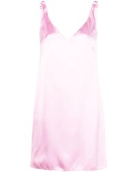 N°21 - Ruched-Straps V-Neck Satin Dress - Lyst