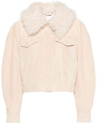 Chloé - Giacca crop con colletto in shearling - Lyst