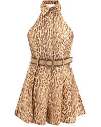 Zimmermann - Halterneck Leopard-Print Mini Dress - Lyst