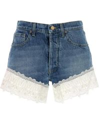 Alanui - Short Romance En Jean Bordé De Dentelle - Lyst