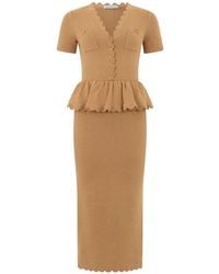Self-Portrait - Scalloped Peplum Midi Dress - Lyst
