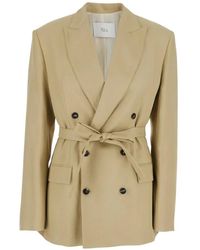 Tela - Frost Belted Double-Breasted Blazer - Lyst