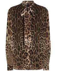 Dolce & Gabbana - Leo-Print Georgette Shirt - Lyst