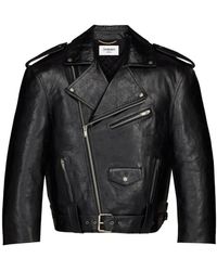 Saint Laurent - Belted Leather Biker Jacket - Lyst